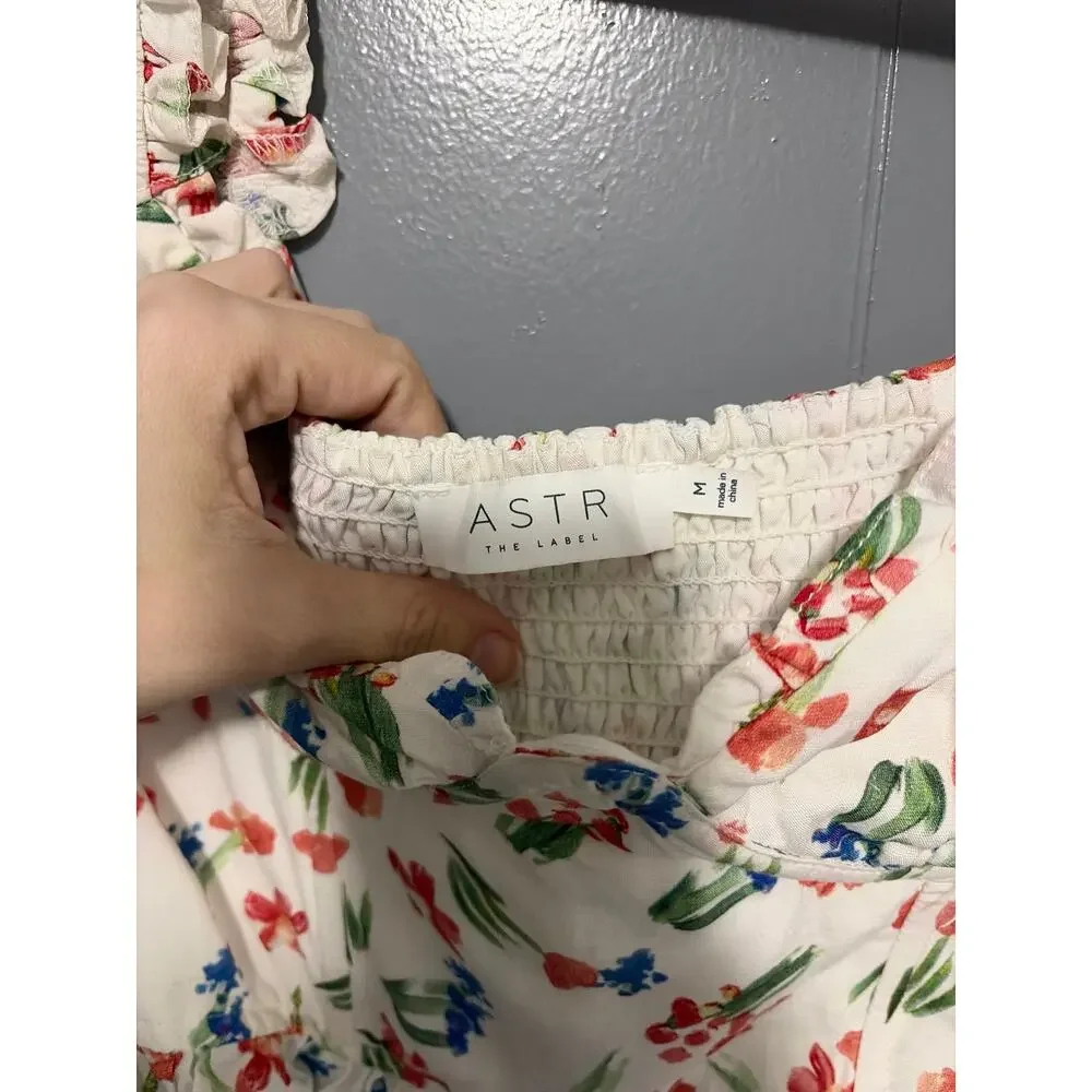 ASTR the Label Feronia White Floral Puff Sleeves Corset With Boning Crop Top M